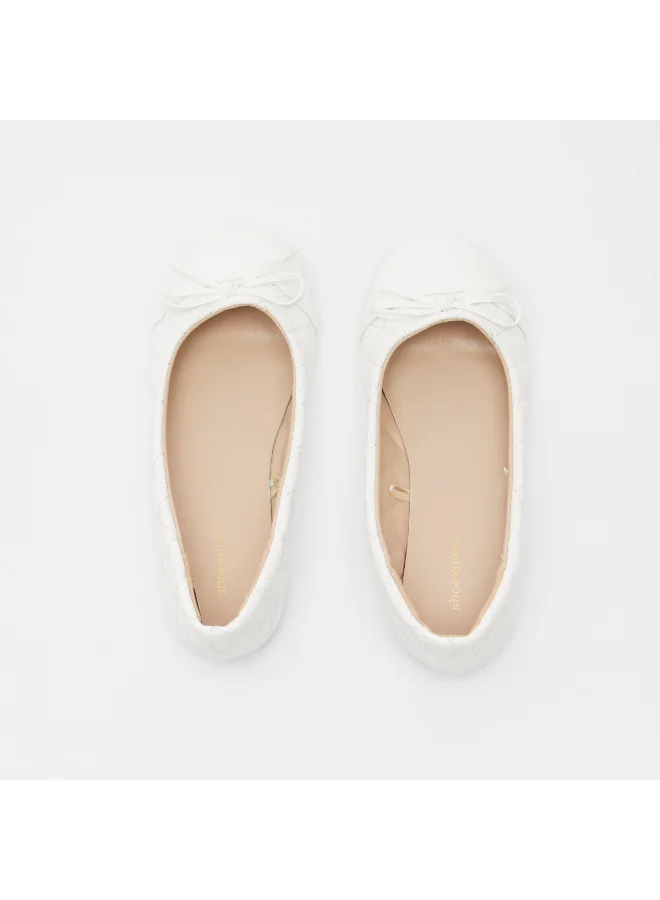 shoexpress Girls Quilted Slip-On Round Toe Bow Accent Ballerina White