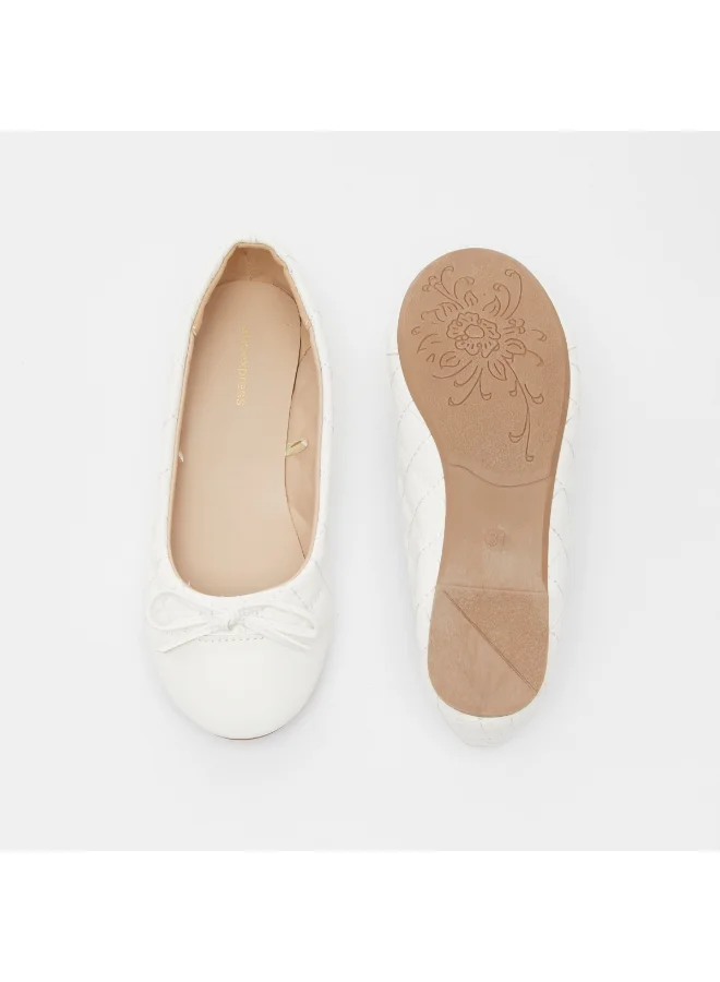 shoexpress Girls Quilted Slip-On Round Toe Bow Accent Ballerina White