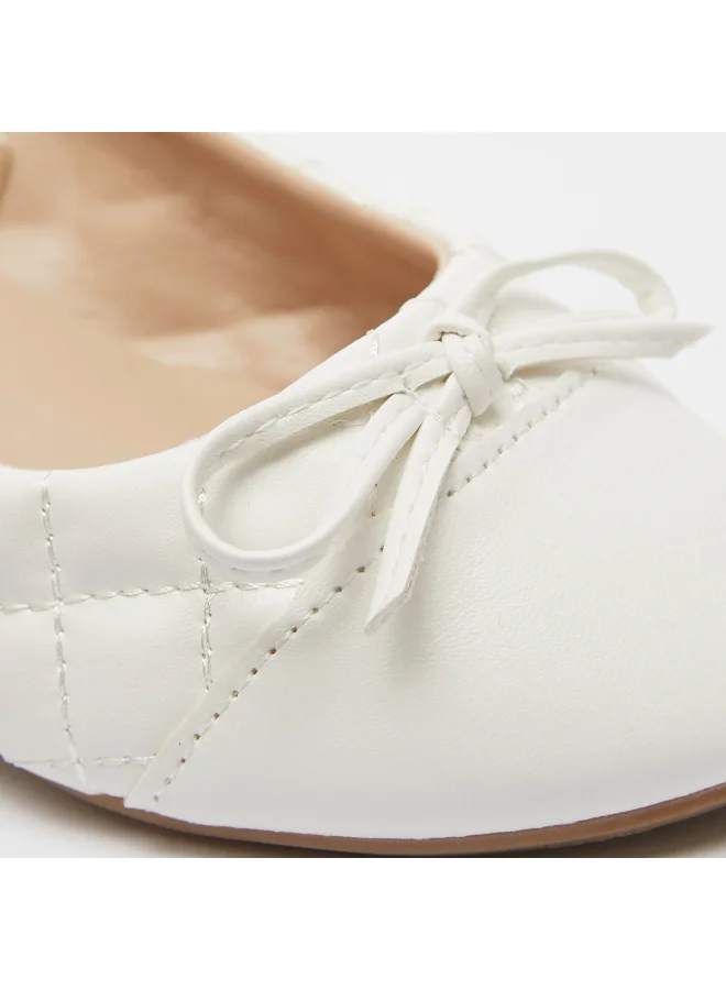 shoexpress Girls Quilted Slip-On Round Toe Bow Accent Ballerina White