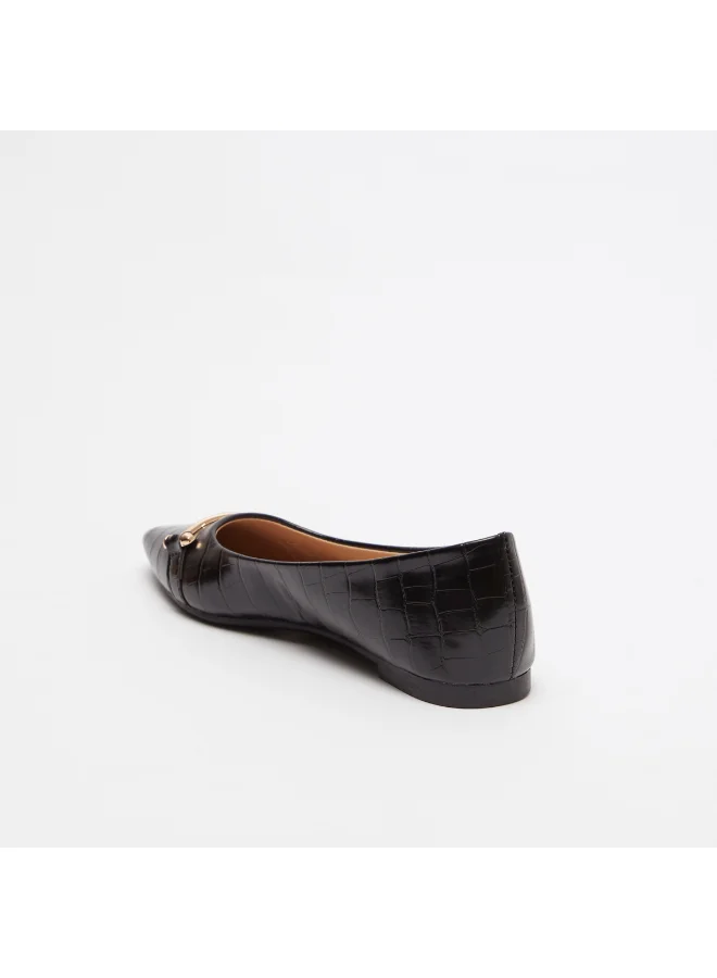 shoexpress Animal Textured Pointed Toe Slip-On Ballerina Black