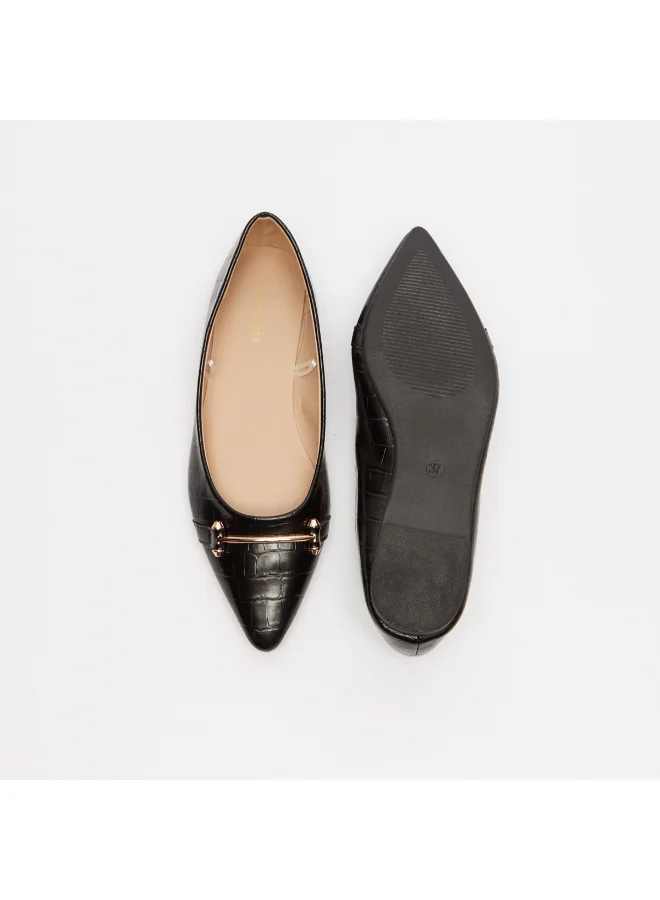 shoexpress Animal Textured Pointed Toe Slip-On Ballerina Black