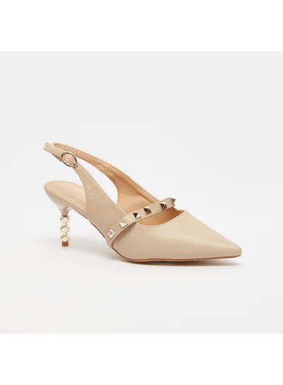 shoexpress Embellished Buckle Detail Stiletto Heeled Slingback Sandals Nude