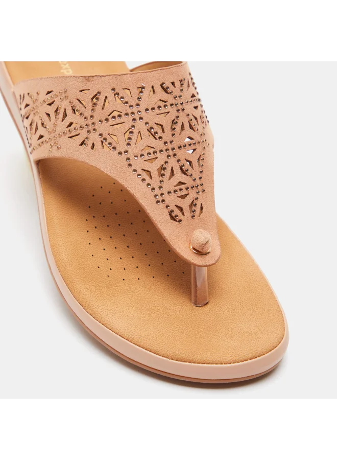 shoexpress Embellished Slip On Thong Sandals Pink