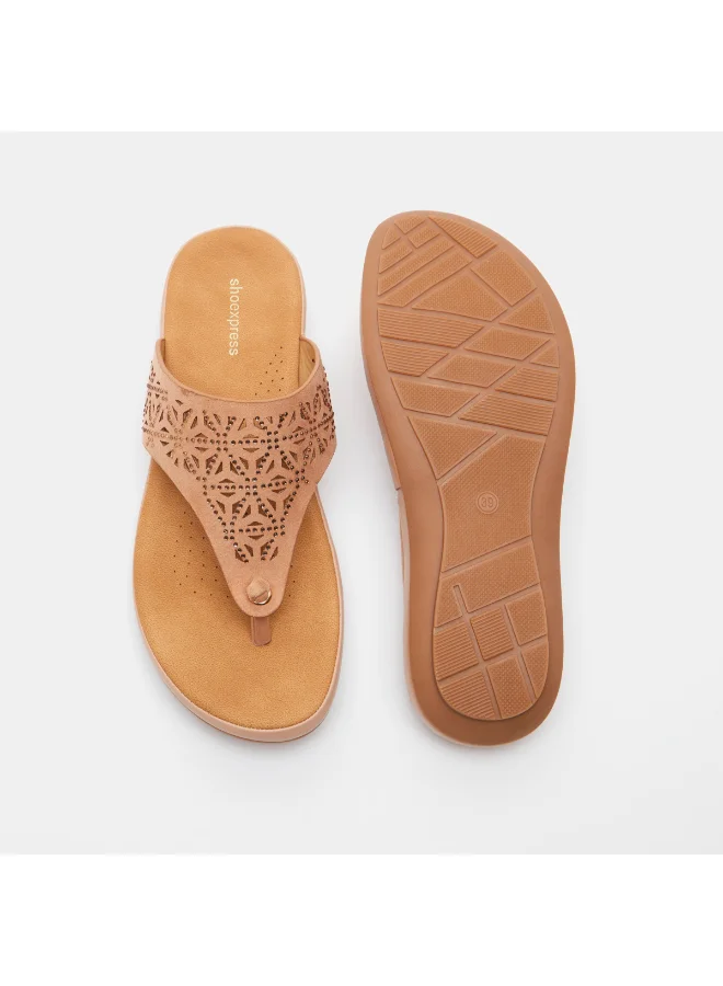 shoexpress Embellished Slip On Thong Sandals Pink