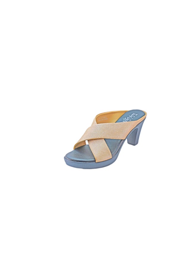 Michelle Morgan Mid Heel Dress Sandals Gold/Blue  - Image 1