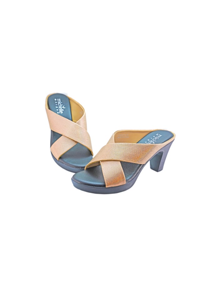 Michelle Morgan Mid Heel Dress Sandals Gold/Blue  - Image 2