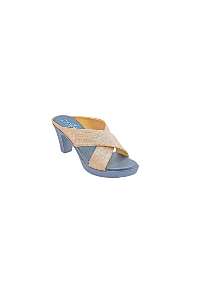 Michelle Morgan Mid Heel Dress Sandals Gold/Blue  - Image 3