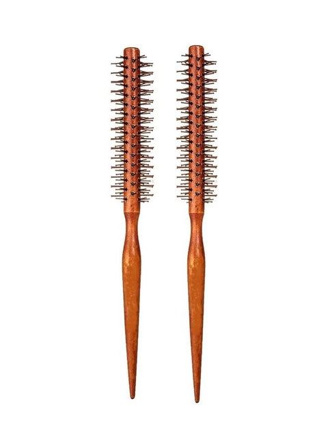 2-Piece Wooden Handle Hairbrush Brown 24cm