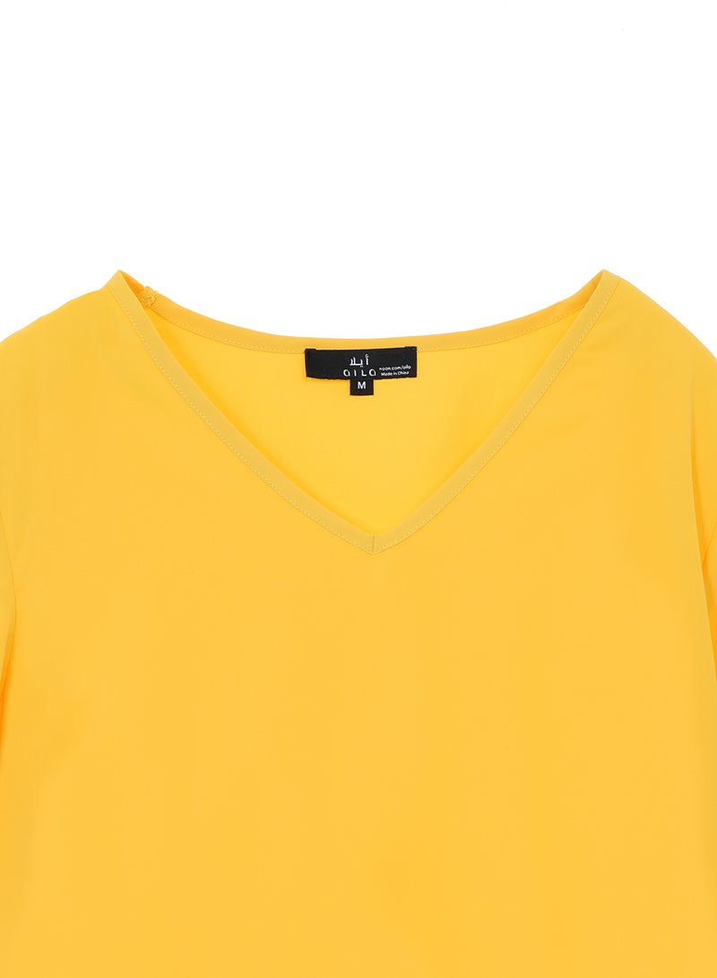 Aila - Women's Casual Short Sleeve Polyester Tops With V-Neck Yellow - Image 1