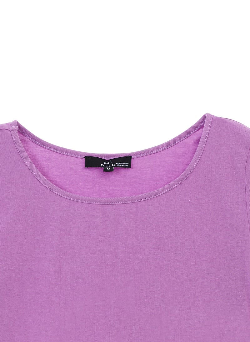 Aila Women's Casual Half Sleeve Round Neck Solid Top Purple  - Image 5