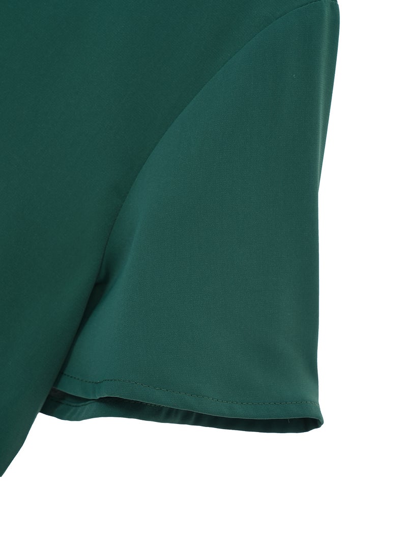 Aila Women's Casual Keyhole Neck Short Bell Sleeve Casual Top Green  - Image 5