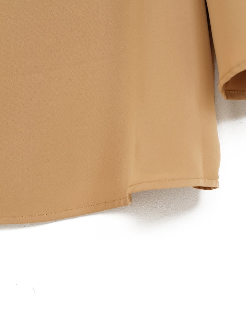 Aila - Women's Causal Half Bell Sleeve Polyester Blend Blouse With Round Neck Flat Collar Brown - Image 1
