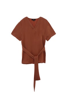Aila Women's Handkerchief Knot Crop Top Brown  - Image 4