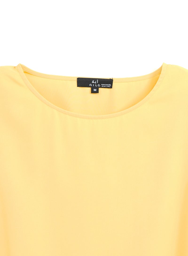Aila - Casual Polyester Blend Short Sleeve Mini Dress With Round Neck With Sleeve Tie Knot Yellow - Image 1