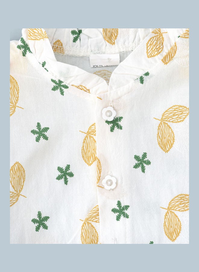 babyqlo Printed T-Shirt And Shorts Set White/Yellow/Green  - Image 4
