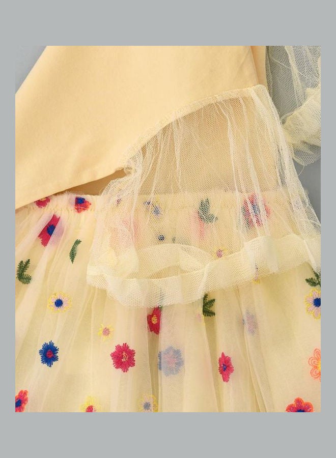 babyqlo Bell Sleeve T-Shirt And Floral Printed Skirt Set Beige  - Image 4