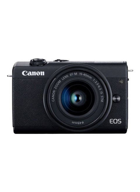 كاميرا EOS M200 بدون مرآة مع عدسة EF-M 15-45mm f/3.5-6.3 IS STM وشاشة لمس LCD قابلة للإمالة بدقة 24.1 ميجابكسل، وواي فاي وبلوتوث مدمجان