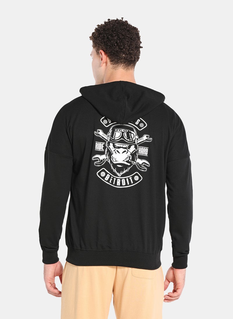 Zip Through Hoodie Black