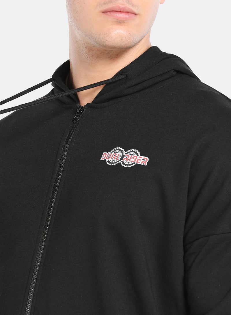 Zip Through Hoodie Black