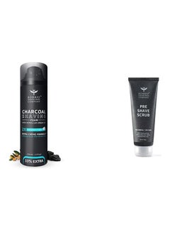 Set of 2 Charcoal Shaving Foam with Activated Charcoal Pre Shave Scrub 266ml+100grams