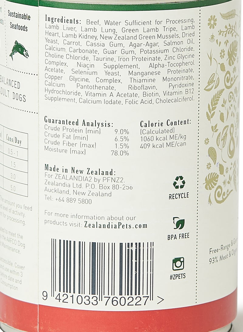 ZEALANDIA - Beef Dog Food Pate Multicolour 385grams - Image 1