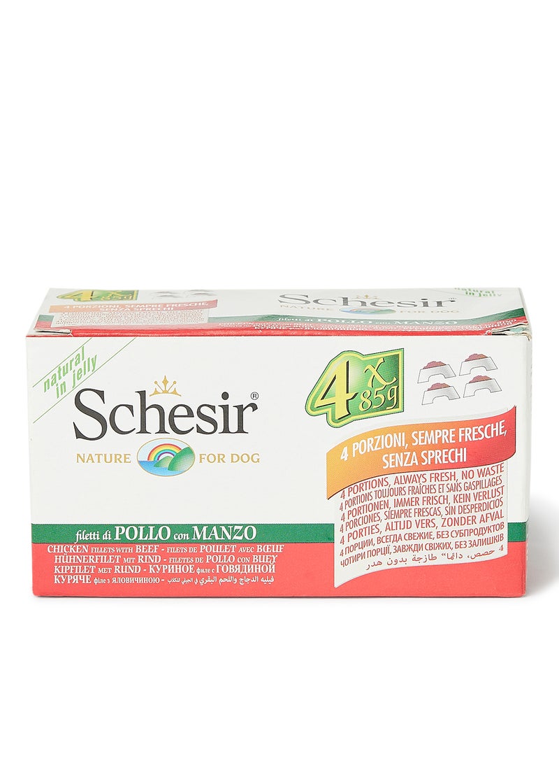 شيسر مجموعة طعام رطب للقطط يحتوي على شرائح الدجاج مع لحم البقر مكونة من 4 قطع 85جرام - Image 1
