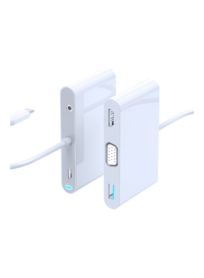 5-In-1 Type C Adapter Hub With 4K HDMI, VGA, 3.5mm Audio Jack, USB 3.0 And C PD Quick Charge Port. White - Image 3