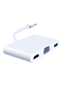 7-In-1 Type C Adapter Hub With 4K HDMI, VGA, 3.5mm Audio Jack, USB 3.0, 2.0 And C PD Quick Charge Port White