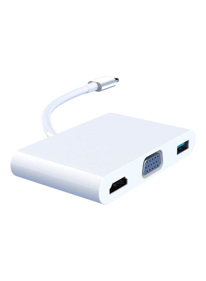 Generic - 7-In-1 Type C Adapter Hub With 4K HDMI, VGA, 3.5mm Audio Jack, USB 3.0, 2.0 And C PD Quick Charge Port White - Image 1
