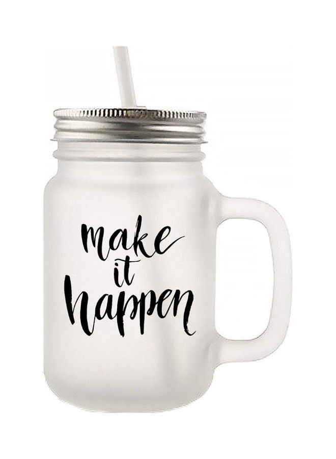 إم إي سي مج فروستد للمشروبات مع غطاء وماصة بتصميم طبعة بعبارة "Make It Happen" شفاف