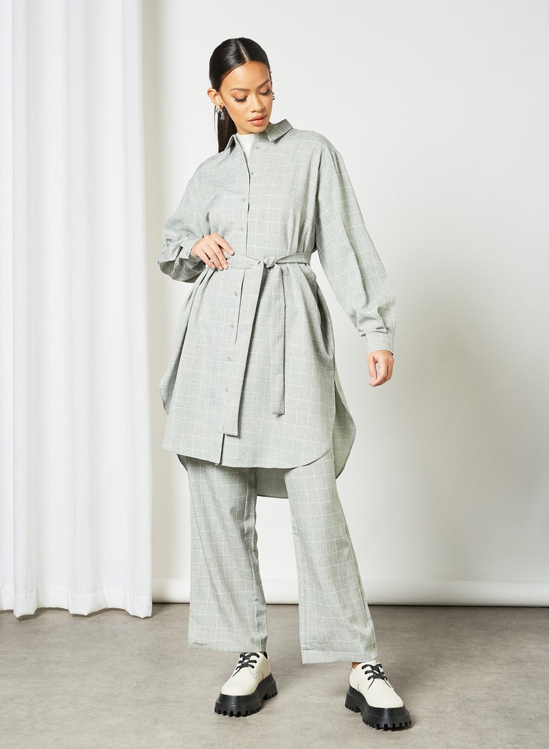 SELECTED FEMME - Check Print Trousers Grey - Image 1