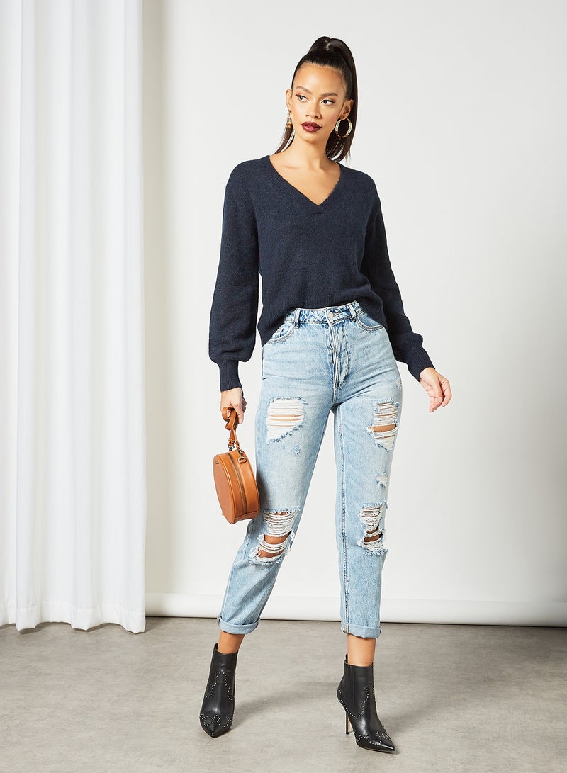 Y.A.S - V Neck Sweater Navy - Image 1