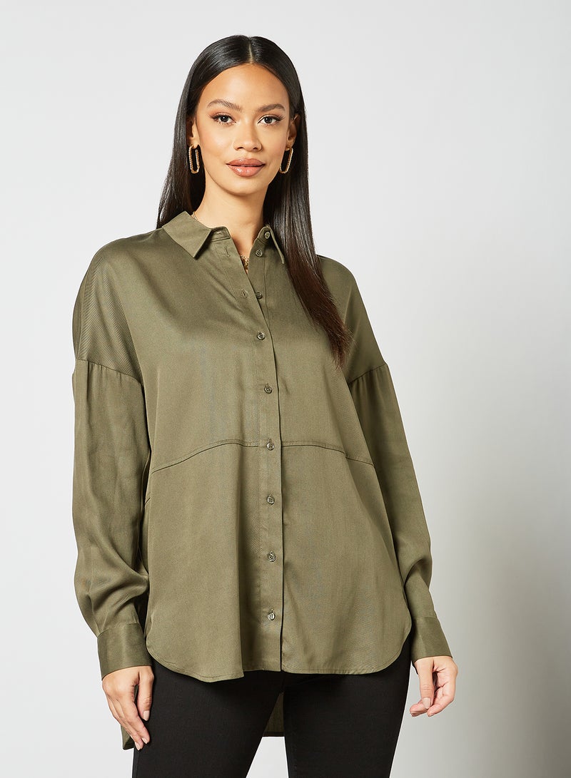 SELECTED FEMME Curved Hem Shirt Green  - Image 1