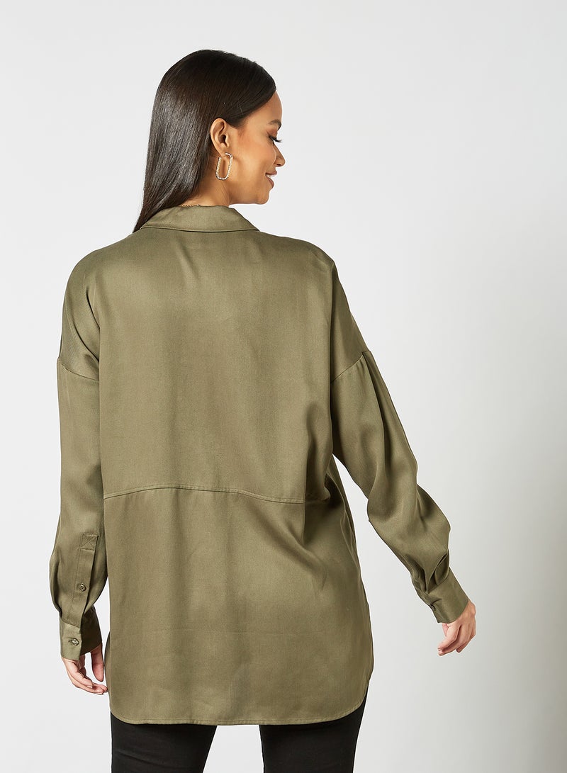 SELECTED FEMME Curved Hem Shirt Green  - Image 2