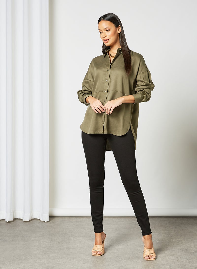 SELECTED FEMME Curved Hem Shirt Green  - Image 3
