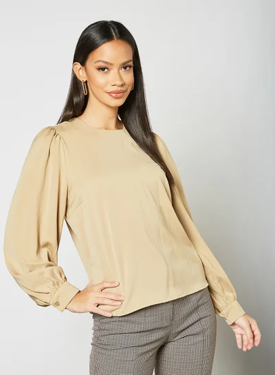 VERO MODA Essential Puff Sleeve Blouse Beige
