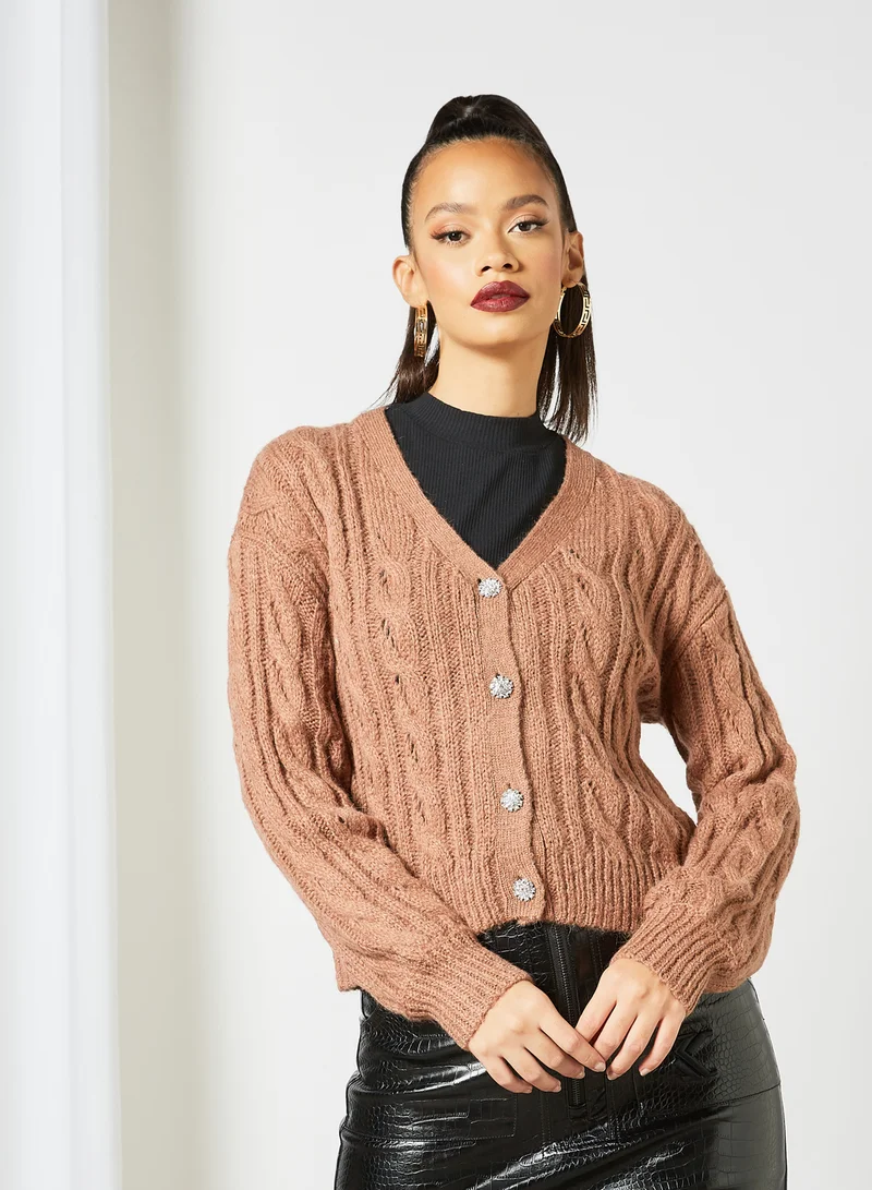 Y.A.S Chunky Knit Cardigan Brown