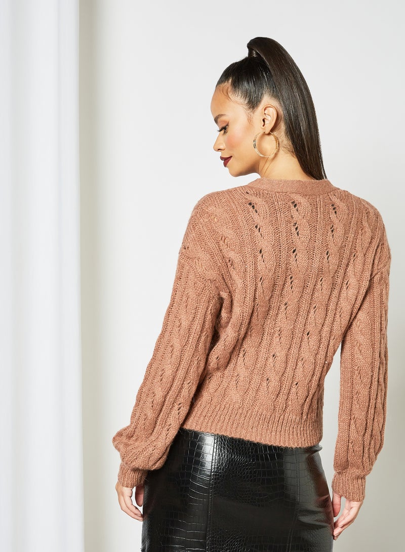 Y.A.S - Chunky Knit Cardigan Brown - Image 1