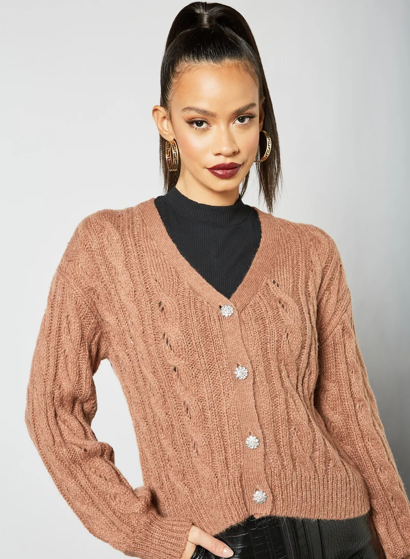 Y.A.S Chunky Knit Cardigan Brown