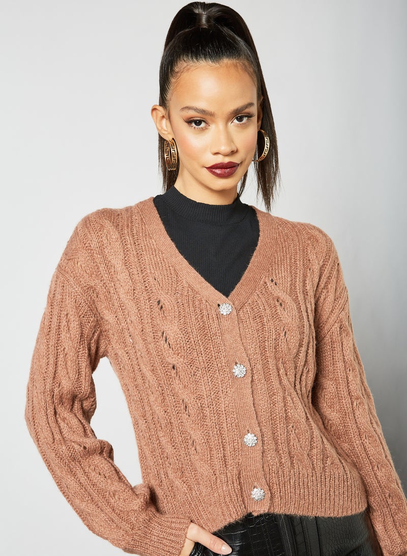 Y.A.S - Chunky Knit Cardigan Brown - Image 1