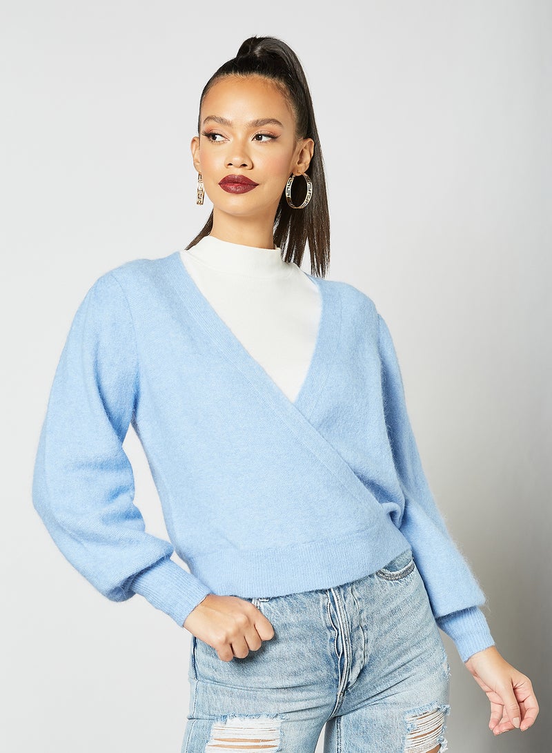 Y.A.S - Knitted Wrap Top Blue - Image 1