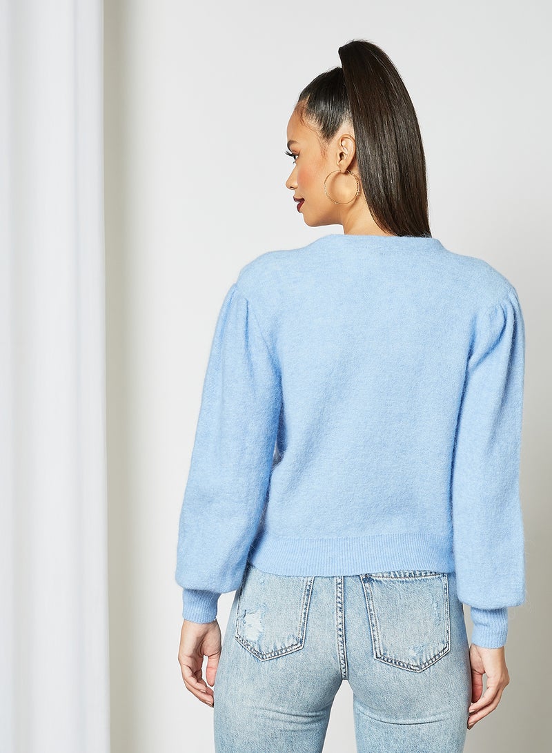 Y.A.S - Knitted Wrap Top Blue - Image 1