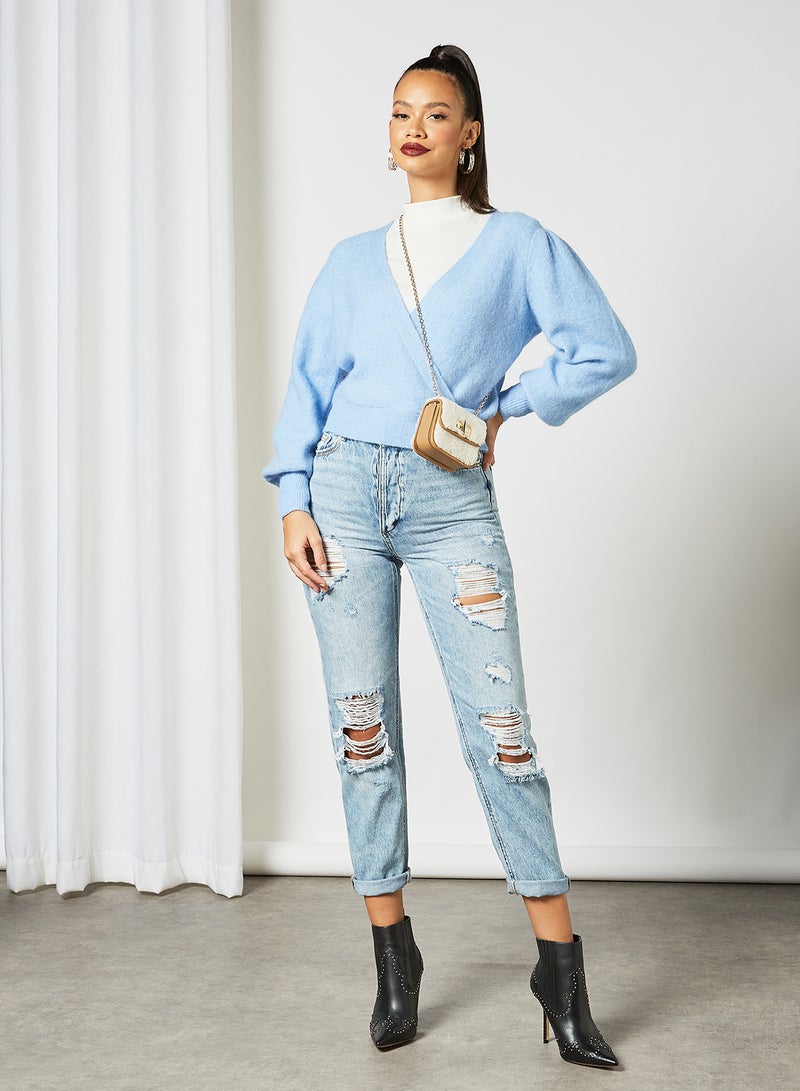 Y.A.S - Knitted Wrap Top Blue - Image 1