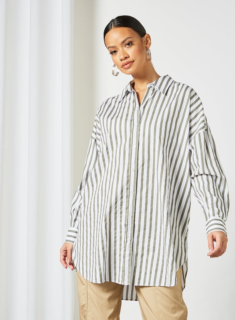 SELECTED FEMME Striped Oversized Shirt White/Green - Image 1