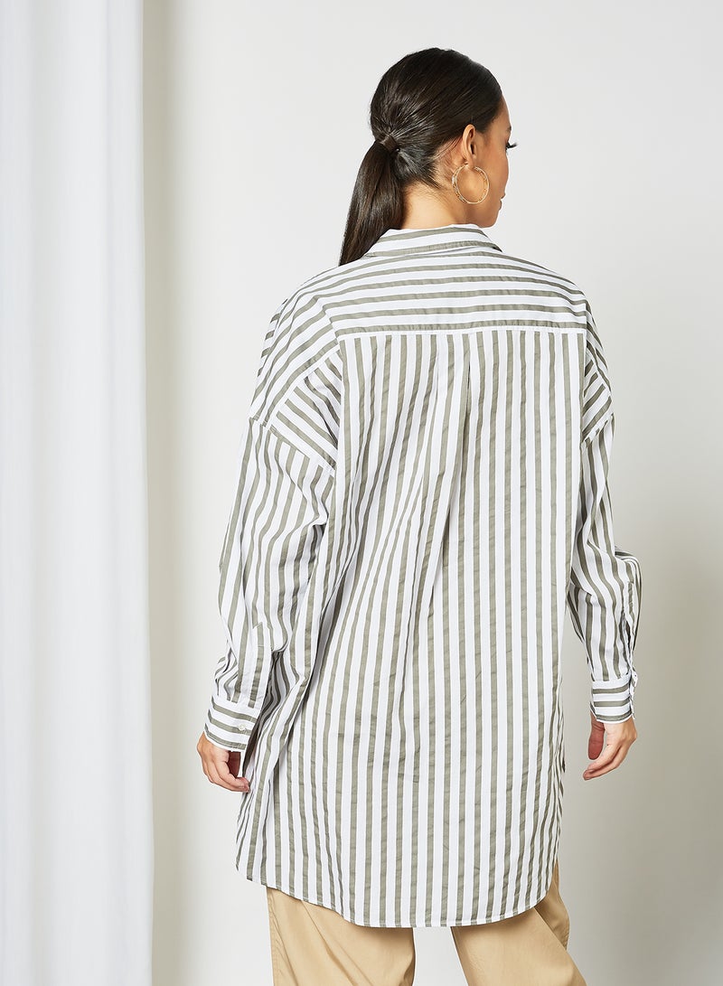 SELECTED FEMME Striped Oversized Shirt White/Green - Image 2
