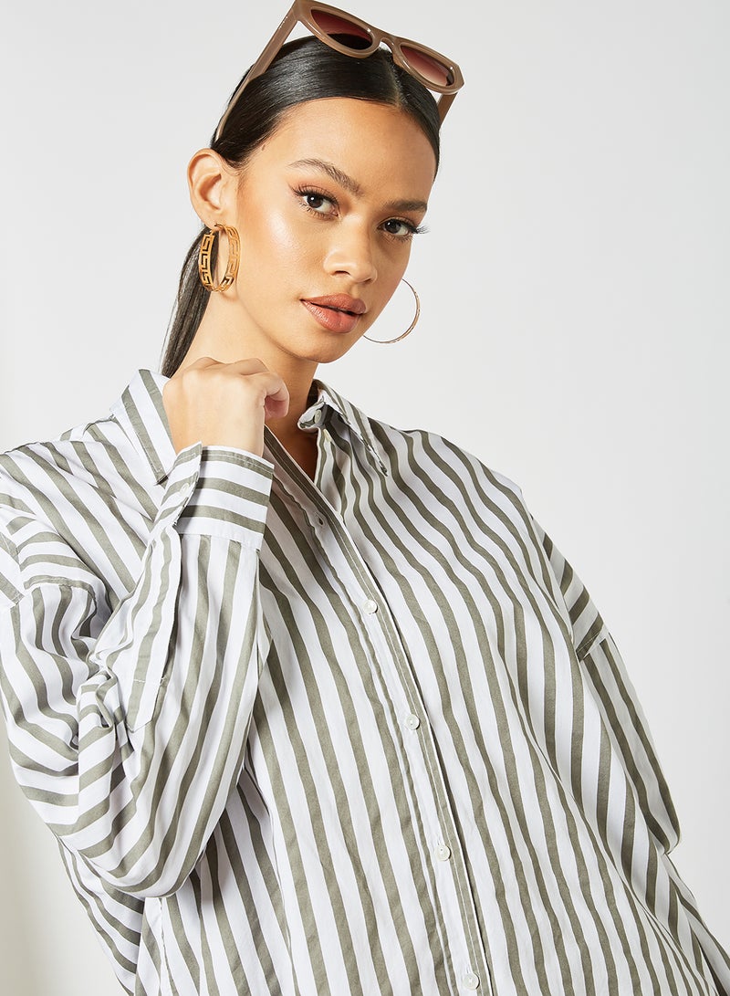 SELECTED FEMME Striped Oversized Shirt White/Green - Image 4