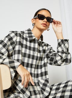 SELECTED FEMME Gingham Print Overshirt Black/White  - Image 4
