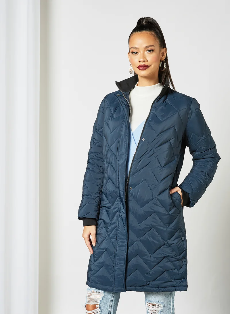Y.A.S Quilted Longline Jacket Blue