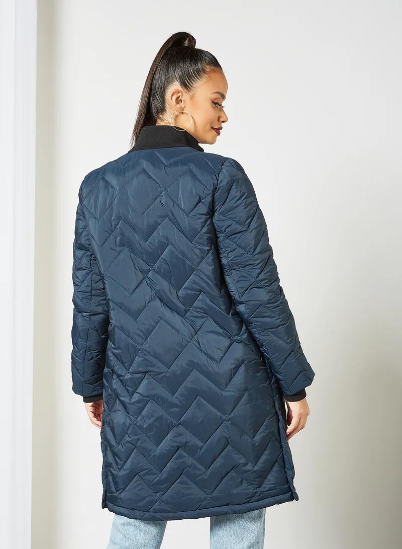 Y.A.S Quilted Longline Jacket Blue