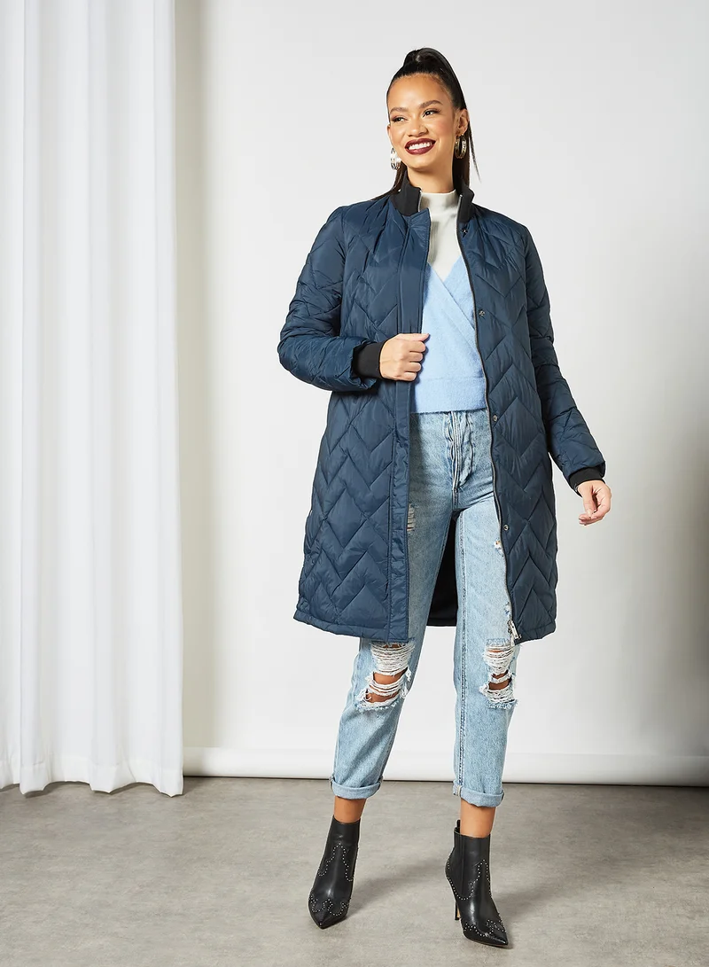 Y.A.S Quilted Longline Jacket Blue